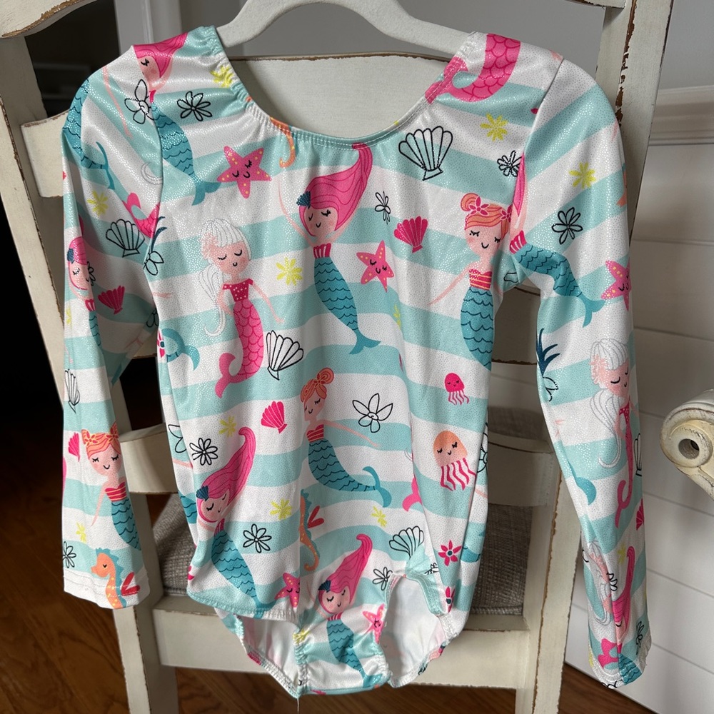Girls long sleeve leotard (gymnastics or dance) with mermaids size 130 (6-7)